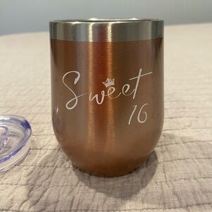 Sweet 16 Rose Gold Insulated Tumbler Cup w/ Lid | Stainless Steel
